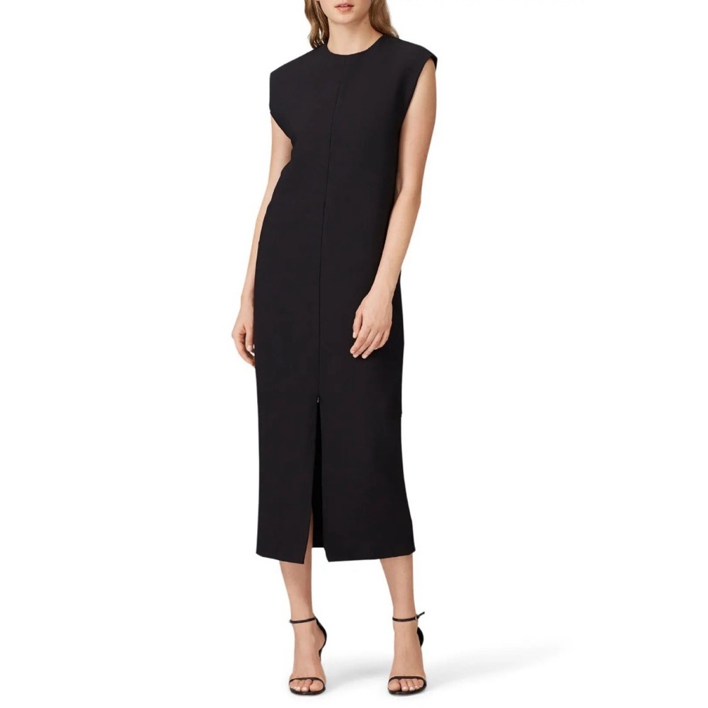 Toteme Strongoli Shift Split-Front Midi Dress Black Crepe Evening Dress Sz M
